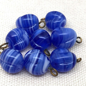 6 Vintage Blue Drop Japan Glass Pendants