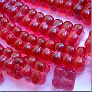 50 Vintage Cranberry Floral Rondelle Glass Beads #8877