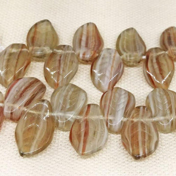 25 Beige Orange Striped Czech Leaf Glass Beads