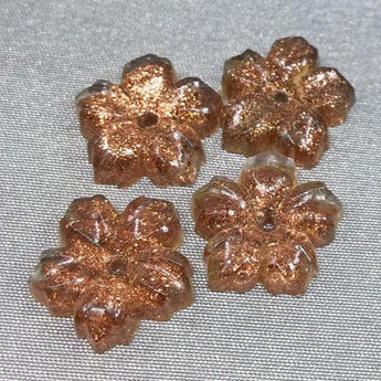 4 Vintage Clear Metallic Aventurine Flower Glass Cabochons