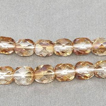 50 Copper Champagne Yellow Czech Faceted Glass Beads