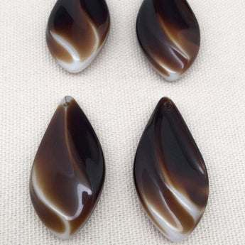 2 Vintage Large Brown Caramel German Drop Glass Pendants