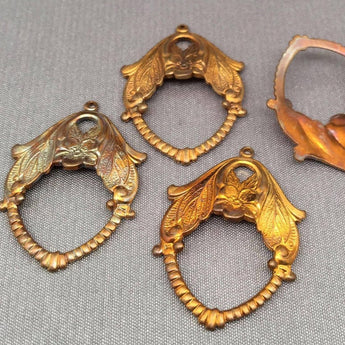 4 Vintage Floral Brass Open Metal Charm Findings 28mm