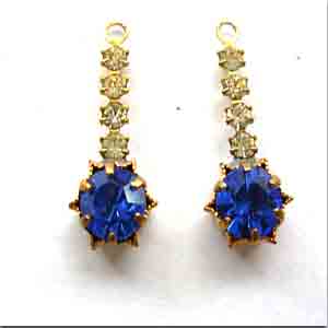 4 Vintage Blue Sapphire Swarovski Rhinestone Pendants  #5082