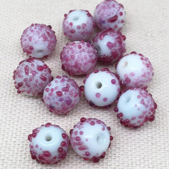 12 Vintage White Pink Sugar Round Glass Beads