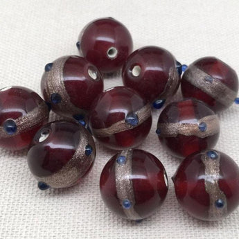 8 Vintage Handmade Red Round Aventurine Glass Beads