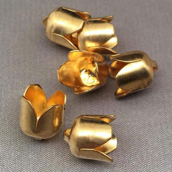 10 Vintage Brass Tulip Metal Bell Bead Caps 10mm