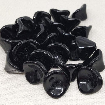 25 Black Czech Three Petal Flower Glass Beads