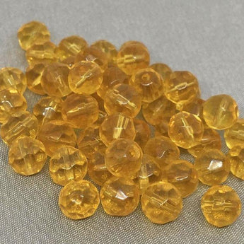 50 Vintage Translucent Topaz Faceted Round Glass Beads