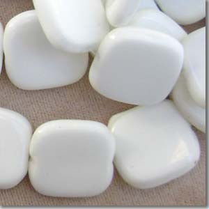 6 Vintage Japan Large White Square Glass Beads #5071