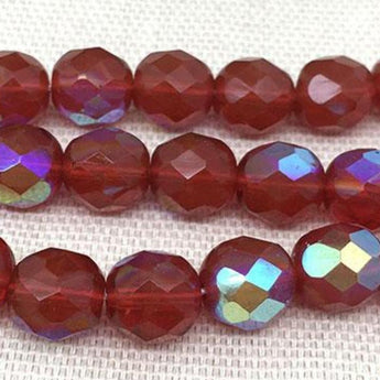 25 Lush Red AB Czech Faceted Round Glass Beads