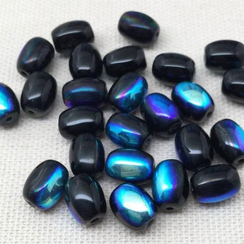 25 AB Black Czech Oval Glass Beads