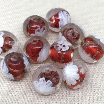 10 Vintage Clear Red Metallic White Round Glass Beads