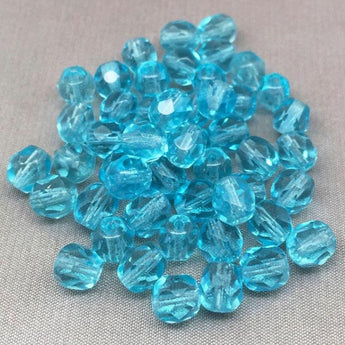 50 Aqua Turquoise Czech Faceted Glass Beads