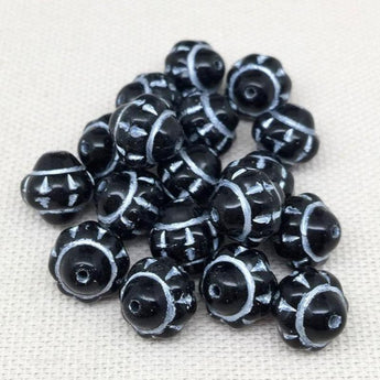 10 Vintage Black White Etched Czech Saturn Glass Beads