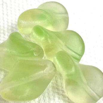 6 Vintage German Frosted Lemon Lime Givre Glass Beads #8962