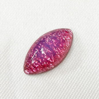 1 Vintage Japan Raspberry Pink Foil Navette Glass Cabochon