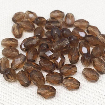 50 Vintage Brown Czech Faceted Oval Glass Beads