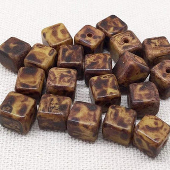 20 Vintage Yellow Brown Picasso Czech Cube Glass Beads