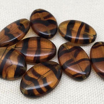 8 Vintage Striped Topaz Czech Oval Glass Beads