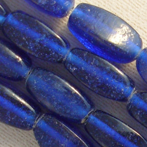 12 Vintage Cobalt Blue Oval Glass Beads #4666