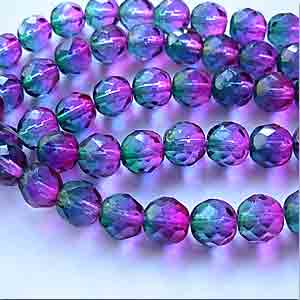 25 Vintage Czech Fuchsia Emerald Fire Polished Glass Beads #9562