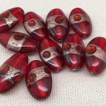 10 Vintage Handmade Red Oval Glass Beads Aventurine