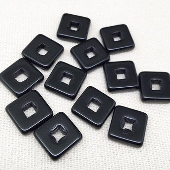 12 Black Square Glass Beads Square 12mm