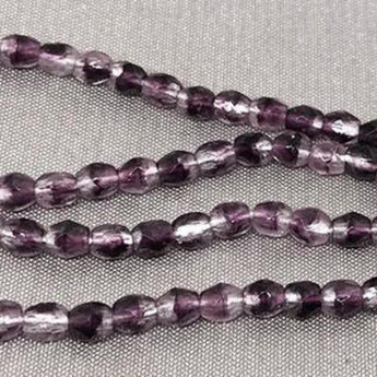 100 Clear Dark Purple Czech Fire Polished Glass Beads