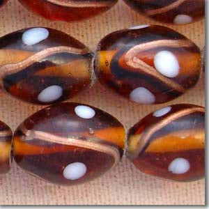 25 Vintage India Dark Topaz Abstract Oval Glass Beads