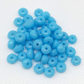 50 Opaque Blue Czech Faceted Rondelle Glass Beads