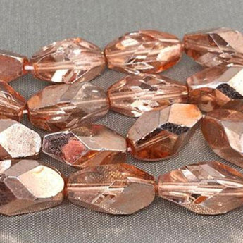 25 Metallic Copper Czech Faceted Oval Glass Beads