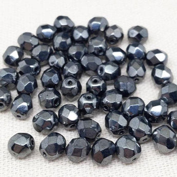 50 Gunmetal Czech Faceted Glass Beads