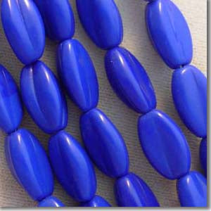 10 Vintage Dark Blue Oval Glass Beads #7013