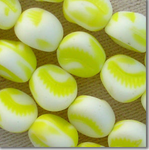 8 Vintage German Matte White Lemon Yellow Glass Beads #4856