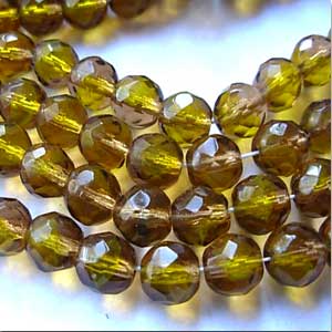 25 Czech Golden Olivine Fire Polished Glass Beads #9565