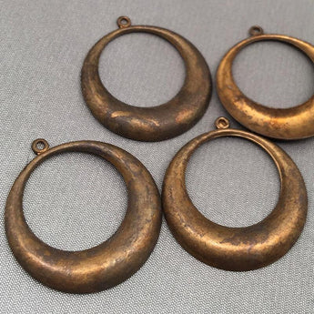 4 Vintage Aged Brass Hoop Metal Pendants