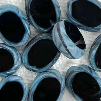 10 Vintage Black Blue German Window Oval Glass Beads