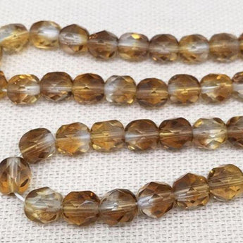 50 Golden Topaz Czech Fire Polished Glass Beads