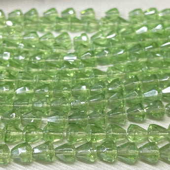 25 Vintage German Green Peridot Faceted Cone Glass Beads