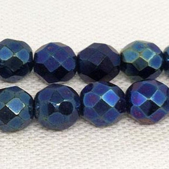 25 Iris Blue Metallic Czech Faceted Glass Beads