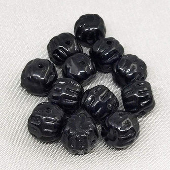 12 Vintage Black Czech Pressed Glass Beads