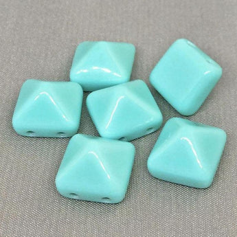 6 Aqua Turquoise Czech Two Hole Stud Glass Beads