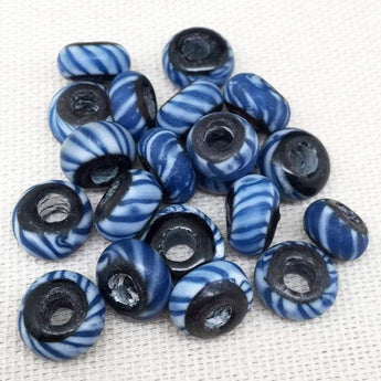 10 Vintage Matte Black Blue African Ring Glass Beads