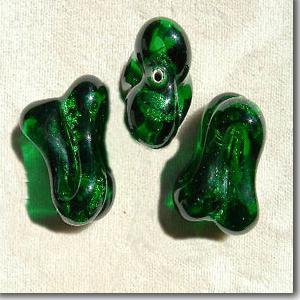 2 Vintage Japan Green Foil Cherry Brand Glass Beads #8100