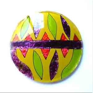 1 Vintage Hand Painted Yellow Deco Round Glass Stone