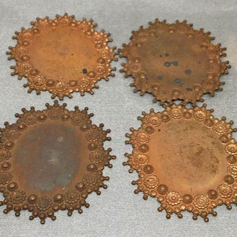 2 Vintage Aged Brass Domed Floral Metal Stampings