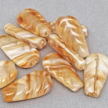 10 Vintage Creamy Beige Japan Pressed Leaf Glass Beads