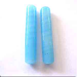 2 Vintage Austrian Long Blue Tube Glass Beads #9310