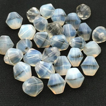 12 Vintage Grey White Opalescent Givre German Glass Beads